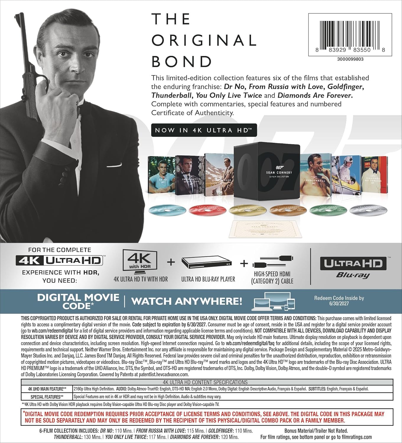 007: James Bond - Sean Connery 6-Film Collection - Limited Edition Steelbook Library Case (4K Ultra HD + Digital) US VERSION